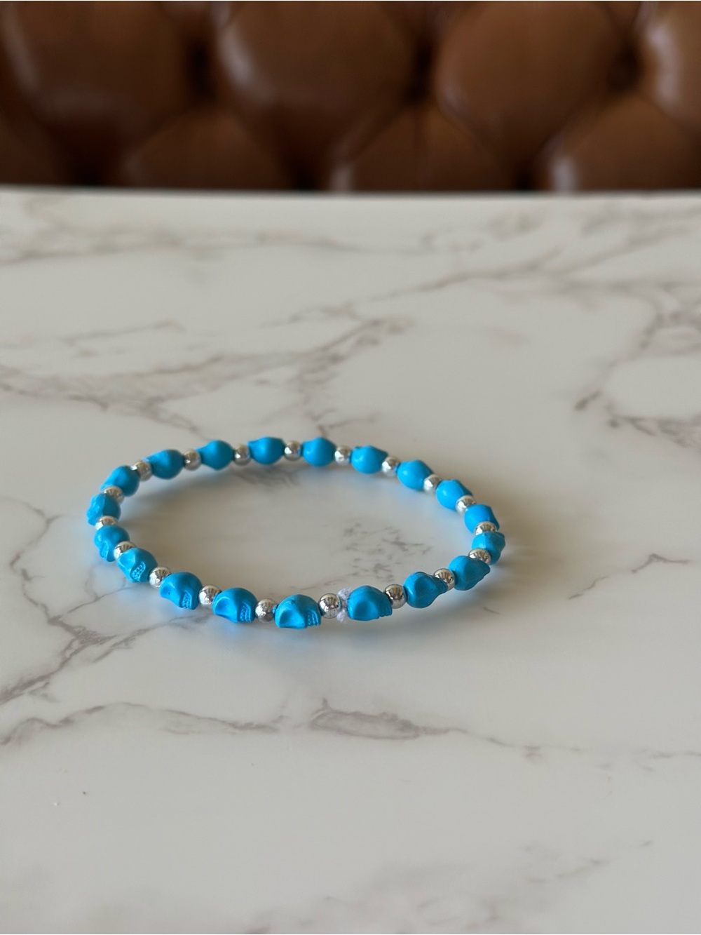 Blue Skull Bead Bracelet (stretch) *measurement in photos